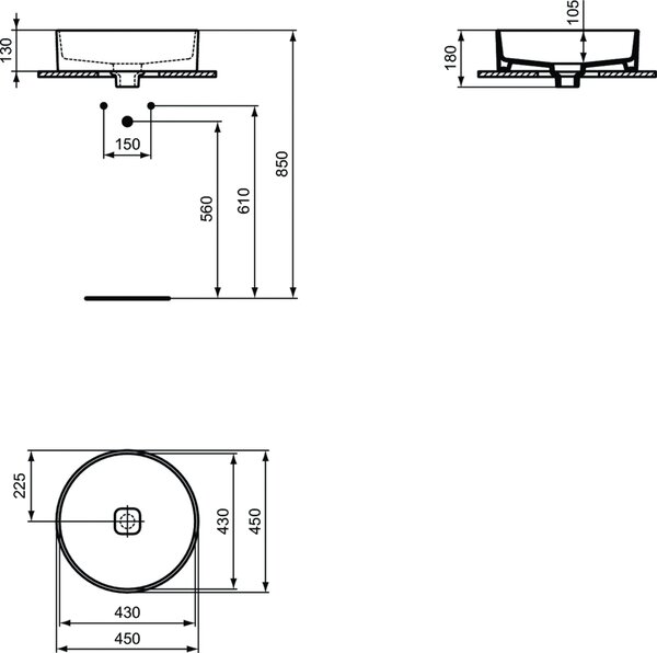 Ideal Standard Strada II umyvadlo 45x45 cm kulatý na pult bílá lesk T295901