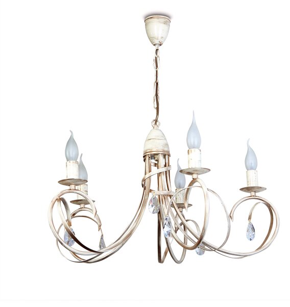 Light for home - Závěsný lustr na řetězu 18505 "VIRGINIA CRYSTAL", 5x40W, E14, bílá, zlatá, patina