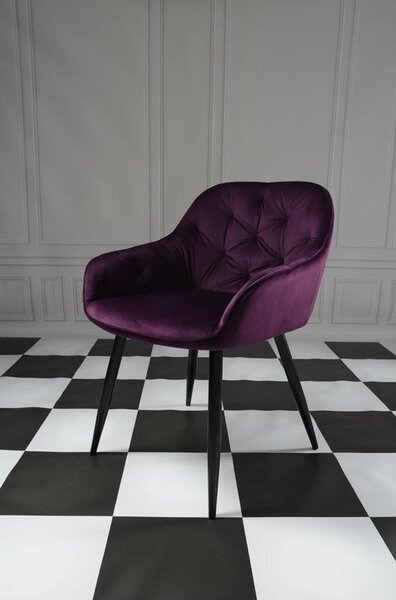 2x jídelní židle sametová aubergine velours židle čalouněná židle kuchyňská židle moderní s područkami kovové nohy černá obývací židle sada