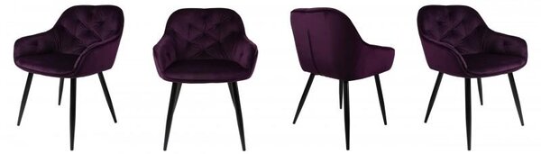 2x jídelní židle sametová aubergine velours židle čalouněná židle kuchyňská židle moderní s područkami kovové nohy černá obývací židle sada