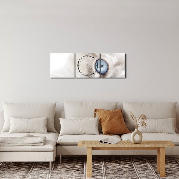 Obraz - Kočka s modrýma očima (s hodinami) (90x30 cm)