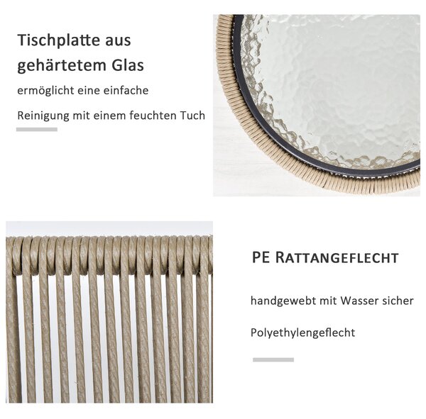 Outdoorová zahradní souprava Outsunny Poly Rattan, nábytek na balkon pro 2 osoby, 3-dílná zahradní souprava se 2 židlemi a stolem, polstry na sezení
