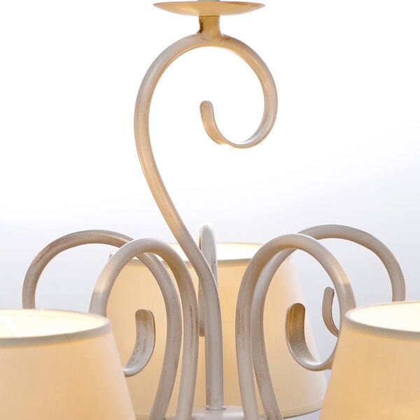 Light for home - Závěsný lustr na řetězu 20505 "JANET", 5x60W, E27, bílá, zlatá, patina