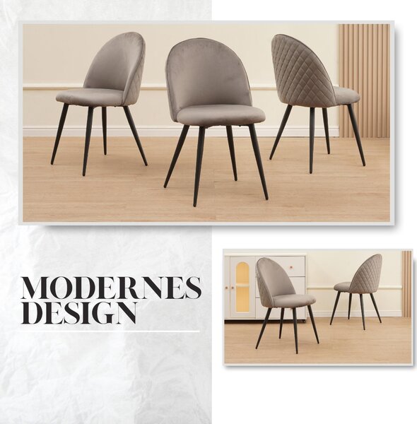 Jídelní židle Albatros se sametovým potahem sada 4 židlí CAPO, šedá - stylový vintage design, elegantní čalouněná židle k jídelnímu stolu - židle do kuchyně nebo jídelny s vysokou nosností