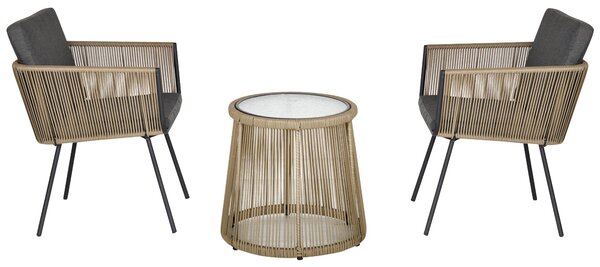 Outdoorová zahradní souprava Outsunny Poly Rattan, nábytek na balkon pro 2 osoby, 3-dílná zahradní souprava se 2 židlemi a stolem, polstry na sezení