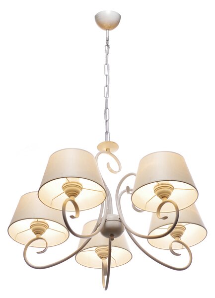 Light for home - Závěsný lustr na řetězu 20505 "JANET", 5x60W, E27, bílá, zlatá, patina