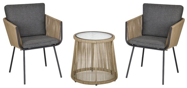 Outdoorová zahradní souprava Outsunny Poly Rattan, nábytek na balkon pro 2 osoby, 3-dílná zahradní souprava se 2 židlemi a stolem, polstry na sezení