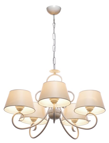 Light for home - Závěsný lustr na řetězu 20505 "JANET", 5x60W, E27, bílá, zlatá, patina