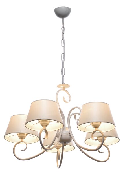 Light for home - Závěsný lustr na řetězu 20505 "JANET", 5x60W, E27, bílá, zlatá, patina