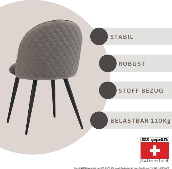 Jídelní židle Albatros se sametovým potahem sada 4 židlí CAPO, šedá - stylový vintage design, elegantní čalouněná židle k jídelnímu stolu - židle do kuchyně nebo jídelny s vysokou nosností