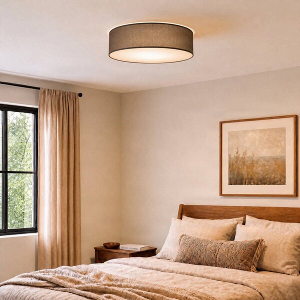 Milagro Lighting Stropní světlo Marshall, šedá, Ø 50 cm, kov/ratan, stmívatelný, Hliník / šedá / zinek, Obývací pokoj / jídelna, Dřevo, Moderní