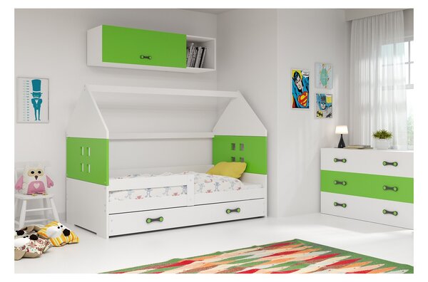Dětská postel s úložným prostorem ve tvaru domku s matrací 80x160 PRISCILA - bílá / zelená