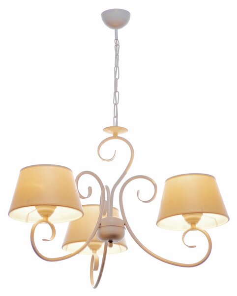 Light for home - Závěsný lustr na řetězu 20503 "JANET", 3x60W, E27, bílá, zlatá, patina