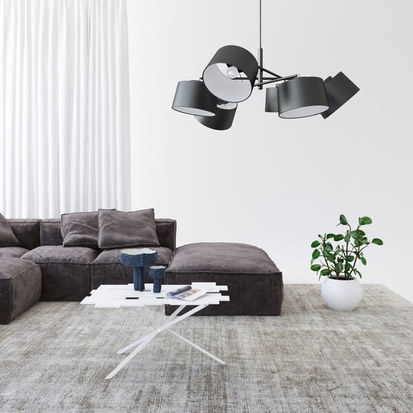 Light for home - Designový kovový lustr na tyči s neuvěřitelnými textilními stínítky. 60505 "Lefor", 6x60W, E27, Bílá