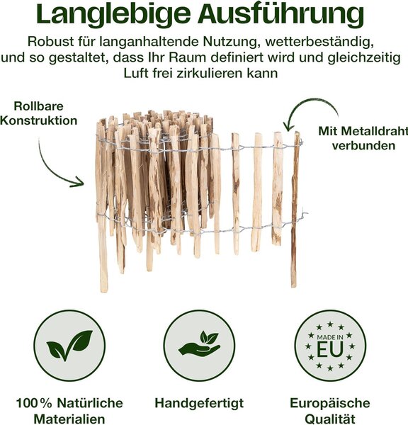 Plot Creative Home, výška 35 cm a délka 3 m | Plot z lískových prutů, rozteč prutů 3–4 cm