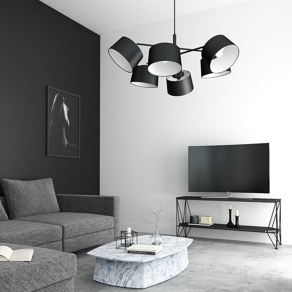 Light for home - Designový kovový lustr na tyči s neuvěřitelnými textilními stínítky. 60505 "Lefor", 6x60W, E27, Bílá
