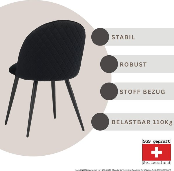 Židle do jídelny Albatros se sametovým potahem sada 4 židlí CAPO, černá - stylový vintage design, elegantní čalouněná židle k jídelnímu stolu - židle do kuchyně nebo jídelny s vysokou nosností