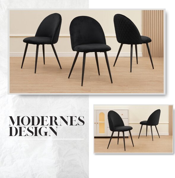 Židle do jídelny Albatros se sametovým potahem sada 4 židlí CAPO, černá - stylový vintage design, elegantní čalouněná židle k jídelnímu stolu - židle do kuchyně nebo jídelny s vysokou nosností