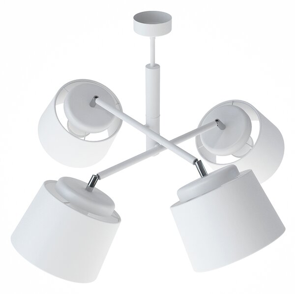 Light for home - Designový kovový bílý lustr na tyči se čtyřmi bílými textilními stínítky. 60699 "Lefor", 4x60W, E27, Bílá