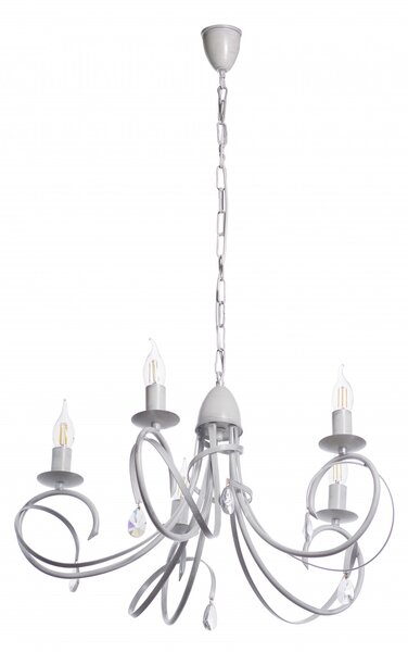 Light for home - Závěsný lustr na řetězu 18505 "VIRGINIA CRYSTAL", 5x40W, E14, bílá, stříbrná patina