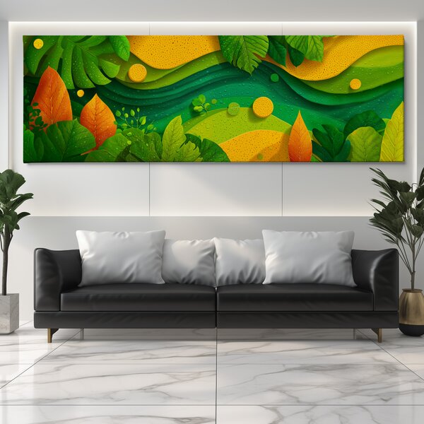 Obraz na plátně - Orosené listy FeelHappy.cz Velikost obrazu (šířka x výška): 60 x 20 cm
