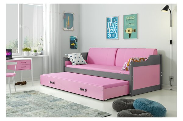 Dětská postel s přistýlkou a matracemi 80x190 GEORGINA - grafit / růžová