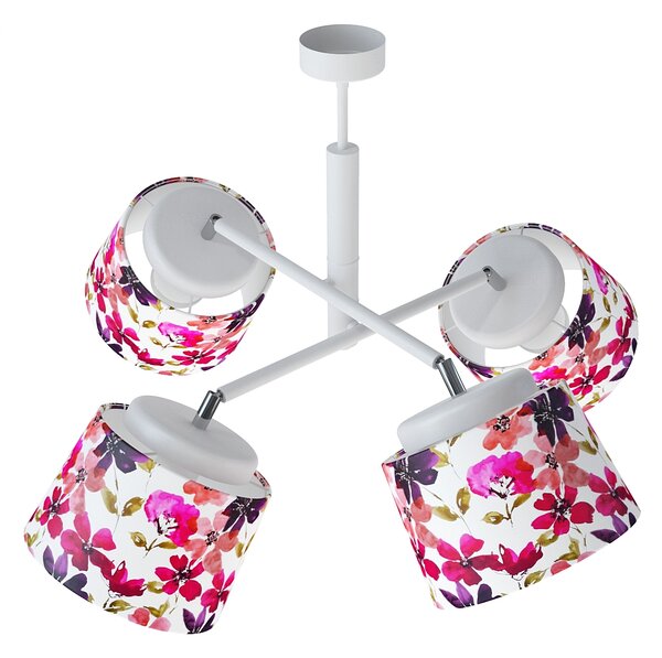 Light for home - Designový kovový bílý lustr na tyči se čtyřmi vícebarevnýmii stínítky. 60699 "Lefor", 4x60W, E27, Bílá