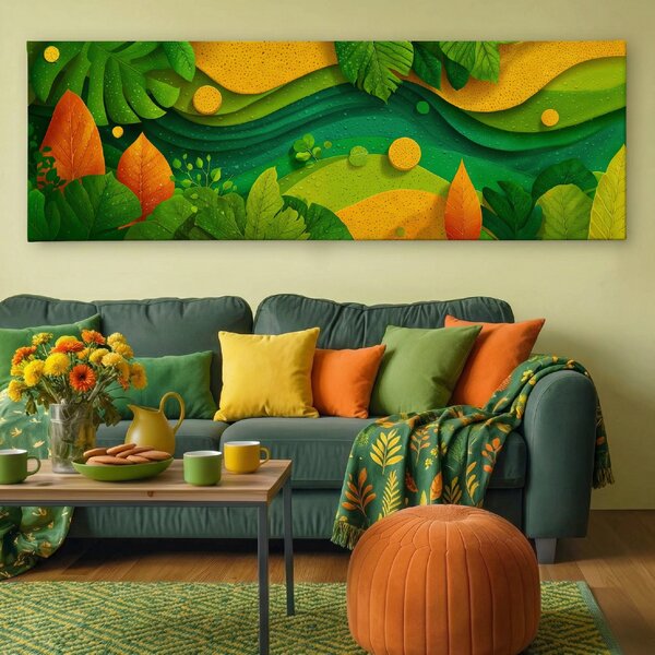 Obraz na plátně - Orosené listy FeelHappy.cz Velikost obrazu (šířka x výška): 60 x 20 cm