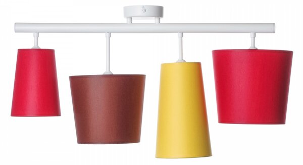 Light for home - Designový lustr v bílém provedení s červeným, žlutým a hnědým stínidly. 40944 "JAZZ", 4x40W, E14, Bílá