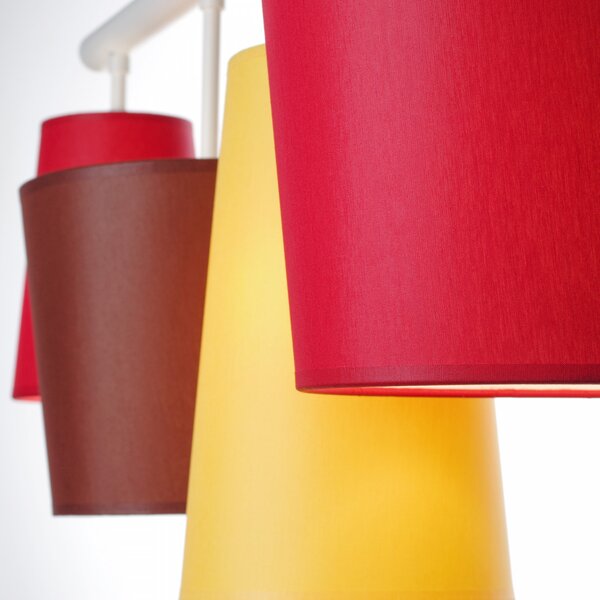 Light for home - Designový lustr v bílém provedení s červeným, žlutým a hnědým stínidly. 40944 "JAZZ", 4x40W, E14, Bílá