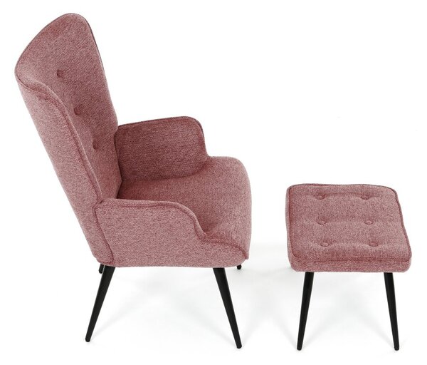 Relaxační křeslo ušák s taburetem ROYAL II — kov, látka, růžová