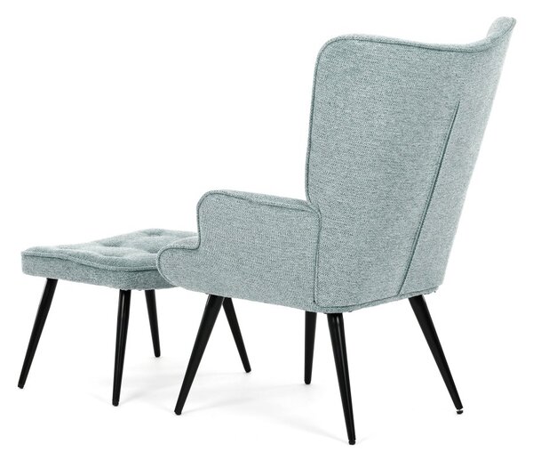 Relaxační křeslo ušák s taburetem ROYAL II — kov, látka, modrá