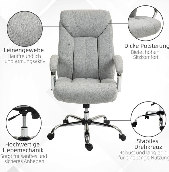 Ergonomická kancelářská židle Vinsetto s houpací funkcí, polstrovanými područkami a opěrkou hlavy, nastavitelná výška, otočná židle s opěrkou, nylon