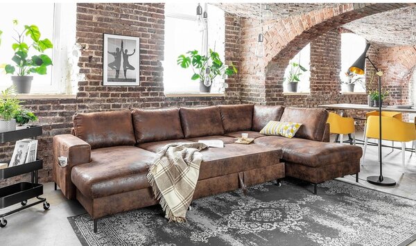 Hnědá rozkládací pohovka do "U" z imitace kůže Miuform Lofty Lilly Vintage, pravý roh