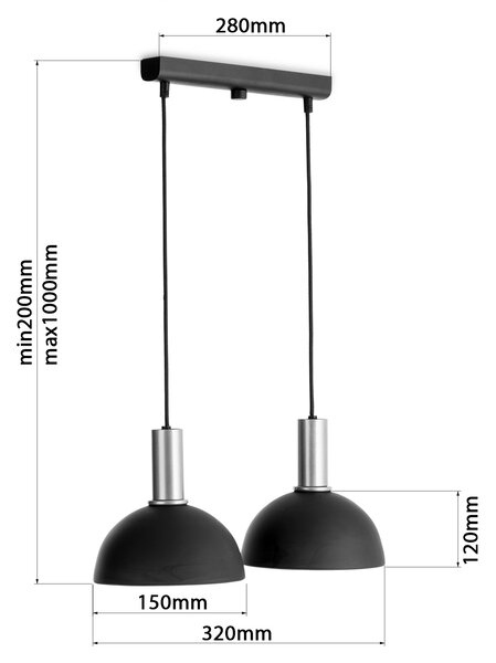 Light for home - Závěsné světlo 60205 "LIMA", 2x60W, E27, Černá