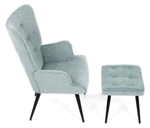 Relaxační křeslo ušák s taburetem ROYAL II — kov, látka, modrá