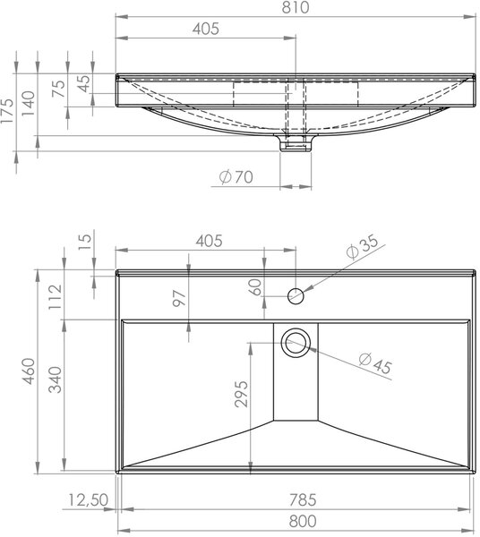 Elita Maxxi umyvadlo 81x46 cm obdélníkový nábytkový bílá lesk RE040800078060