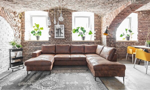 Hnědá rozkládací pohovka do "U" z imitace kůže Miuform Lofty Lilly Vintage, pravý roh