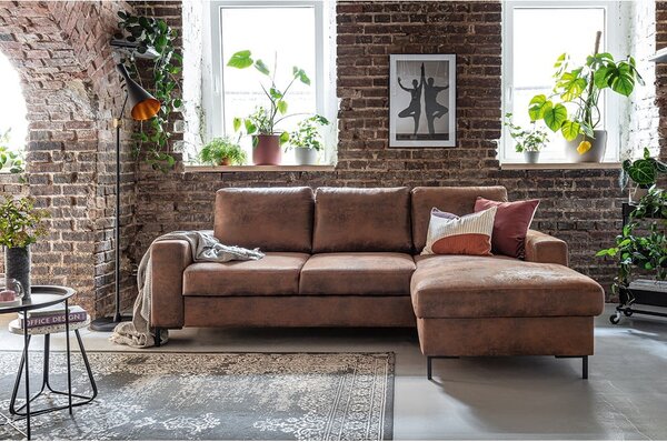 Hnědá rozkládací rohová pohovka z imitace kůže Miuform Lofty Lilly Vintage, pravý roh