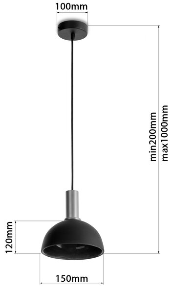 Light for home - Závěsné světlo na lanku 60203 "LIMA", 1x60W, E27, Černá