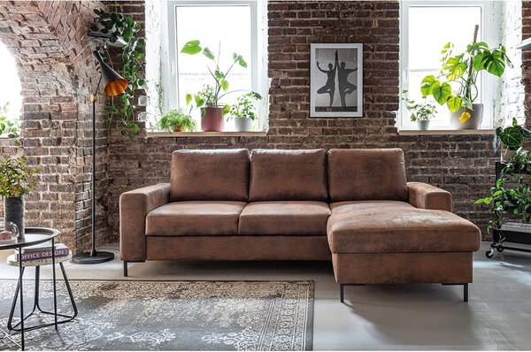Hnědá rozkládací rohová pohovka z imitace kůže Miuform Lofty Lilly Vintage, pravý roh