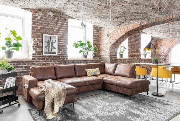 Hnědá rozkládací pohovka do "U" z imitace kůže Miuform Lofty Lilly Vintage, pravý roh