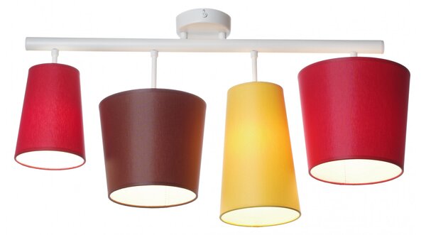 Light for home - Designový lustr v bílém provedení s červeným, žlutým a hnědým stínidly. 40944 "JAZZ", 4x40W, E14, Bílá
