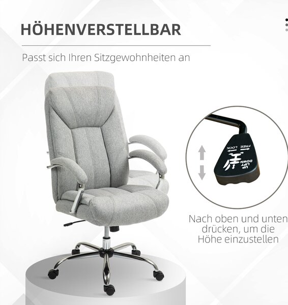 Ergonomická kancelářská židle Vinsetto s houpací funkcí, polstrovanými područkami a opěrkou hlavy, nastavitelná výška, otočná židle s opěrkou, nylon