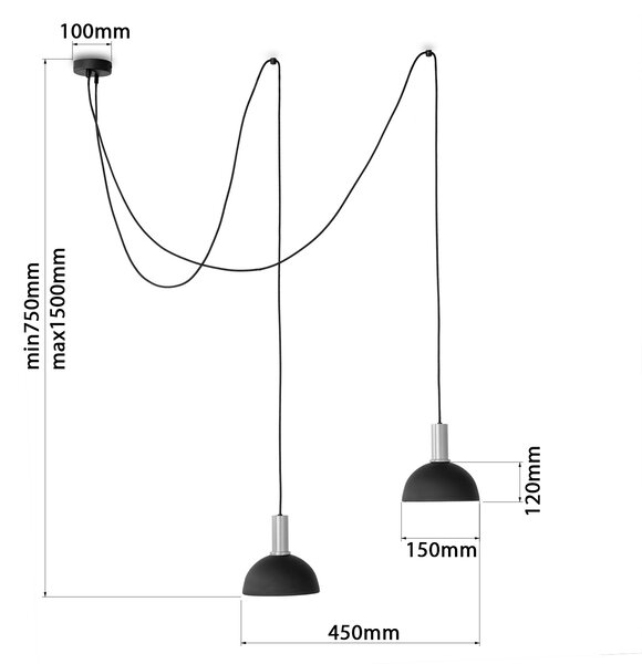 Light for home - Závěsné světlo 60355 "LIMA", 2x60W, E27, Černá