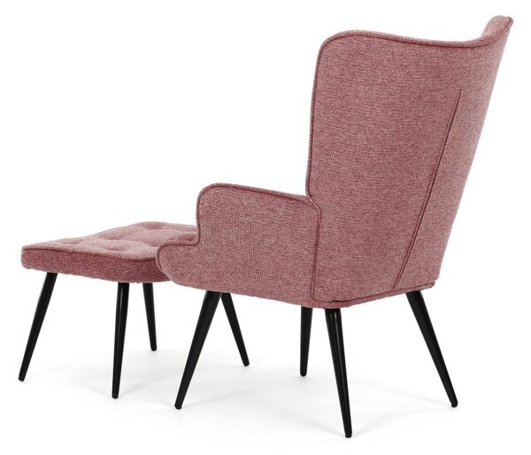 Relaxační křeslo ušák s taburetem ROYAL II — kov, látka, růžová