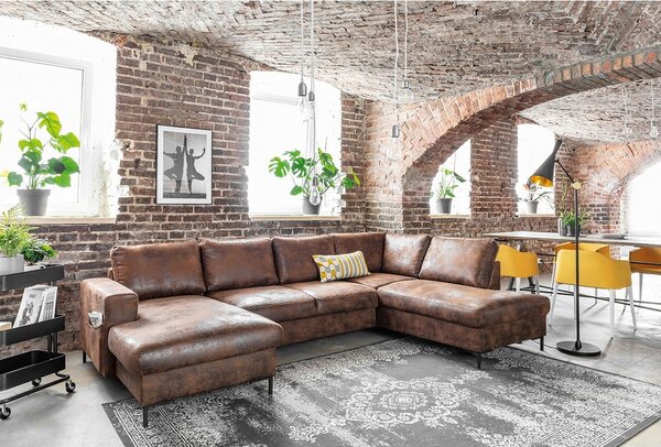 Hnědá rozkládací pohovka do "U" z imitace kůže Miuform Lofty Lilly Vintage, pravý roh