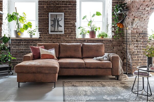 Hnědá rozkládací rohová pohovka z imitace kůže Miuform Lofty Lilly Vintage, levý roh