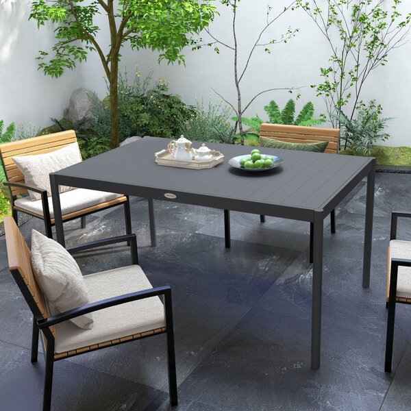 Stůl do zahrady Outsunny pro 6 osob, jídelní stůl, patio stůl, balkonový stůl z hliníku, tmavě šedý, 145 x 90 x 74 cm | Aosom