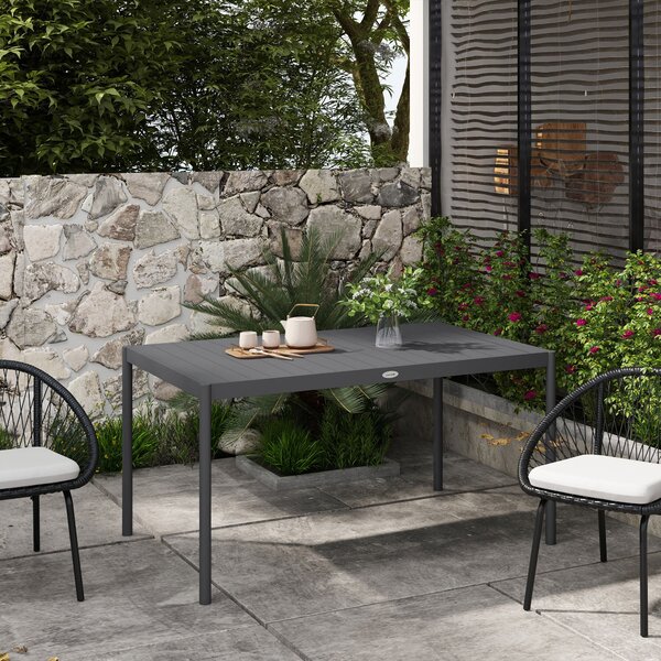Stůl do zahrady Outsunny pro 6 osob, jídelní stůl, patio stůl, balkonový stůl z hliníku, tmavě šedý, 145 x 90 x 74 cm | Aosom